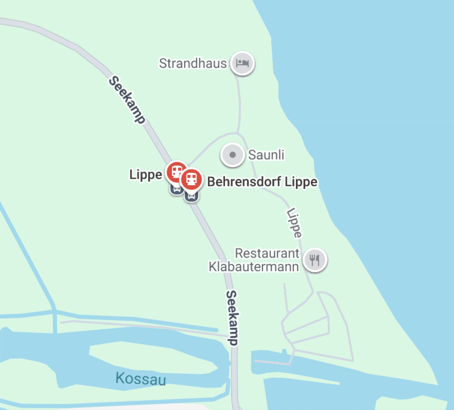 Karte der Haltestelle Behrensdorf Lippe mit Bus- und Bahnanschlüssen