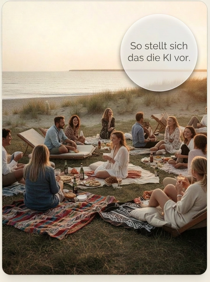 Entspannter Picknick-Abend auf der Strandwiese mit Freunden